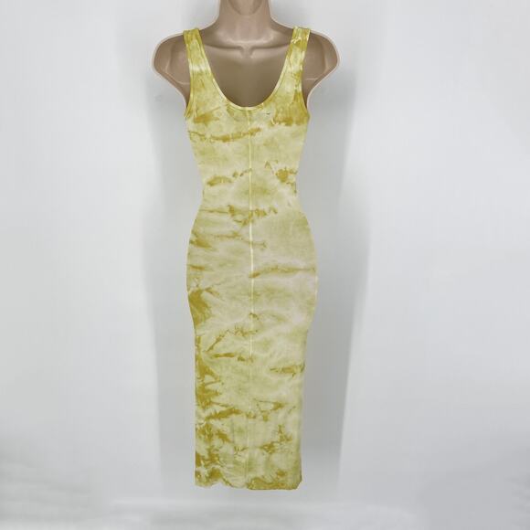 Enza Costa REVOLVE Tie-Dye Tank Dress Bodycon Silk Blend Size S Yellow White - Picture 4 of 9